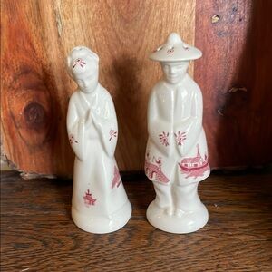 Vintage Ceramic Japanese salt and pepper shakers with Red Accents